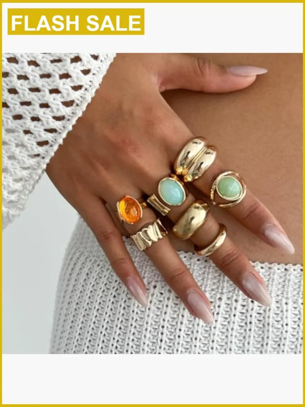Chunky Stacking Ring Set - 7 Adjustable Rings for Women